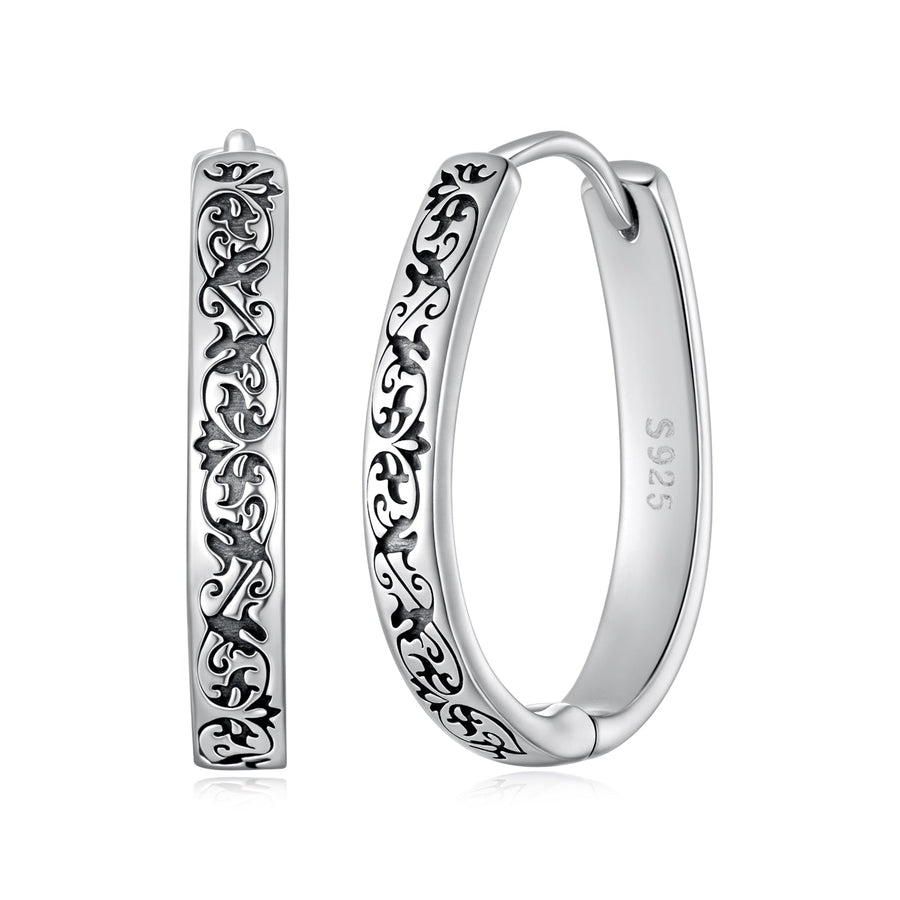 925 Sterling Silver Earrings for Women - 2.0*0.3cm, Inner Diameter 1.7cm, Oxidized Silver