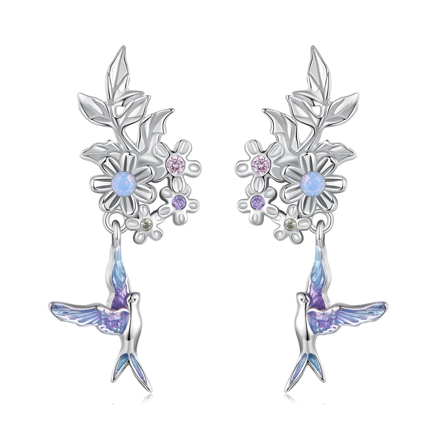 925 Sterling Silver Earrings with Nano Opal Stone and White Gold Plating
