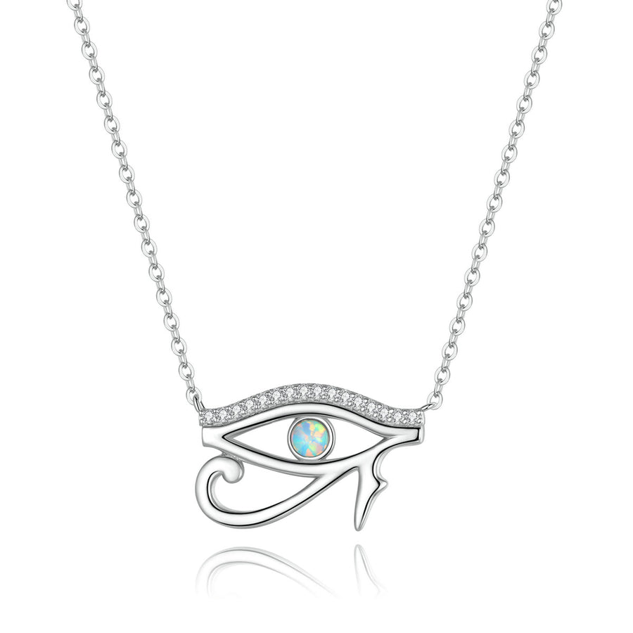 925 Sterling Silver Opal Necklace with CZ and Platinum Plating, Adjustable Length 45cm, Women’s Jewelry