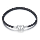 925 Sterling Silver Leather 17cm Bracelet with Oxidized CZ for Women