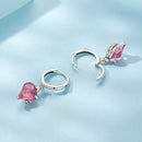 925 Sterling Silver Earrings with Transparent Glass, 28x9mm, Women's Jewelry