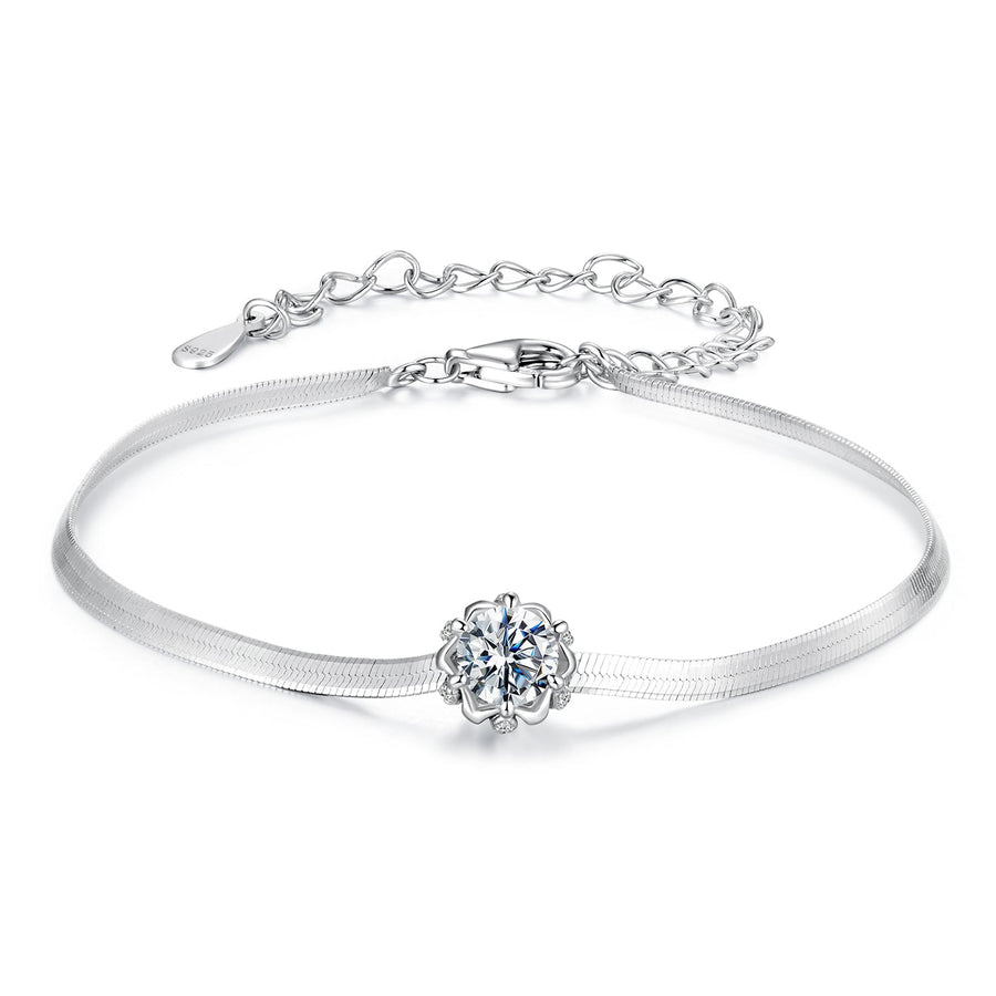 925 Sterling Silver Moissanite 0.50 Carat Bracelet with Pavé Setting and White Gold Plating for Women