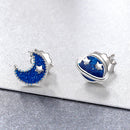 925 Sterling Silver Earrings for Women - Enamel Moon and Sun Design, 0.7x0.6cm, 0.6x0.8cm
