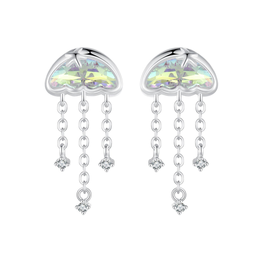 925 Sterling Silver Earrings with Pavé Setting CZ and Transparent Glass