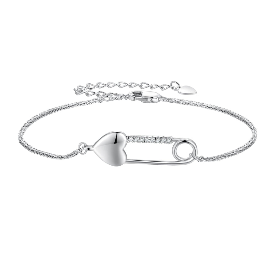 925 Sterling Silver Bracelet with CZ Pendant - 160mm Length and 8x26mm Pendant Size for Women