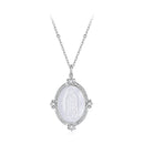 925 Sterling Silver Necklace with White Gold Plating, 40+5cm Length, CZ & Mother of Pearl Pendant for Women