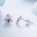 925 Sterling Silver Earrings with Nano Opal Stone and CZ, White Gold Plated, 0.7cm, for Women