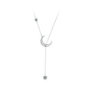 925 Sterling Silver Pavé Setting CZ Moon Necklace for Women