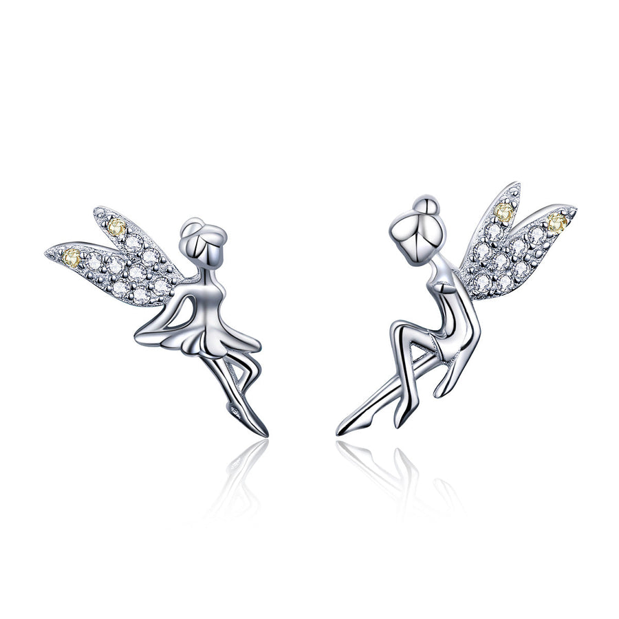 925 Sterling Silver Stud Earrings with CZ, 1.2 x 1.5cm & 1.5 x 0.9cm, Women