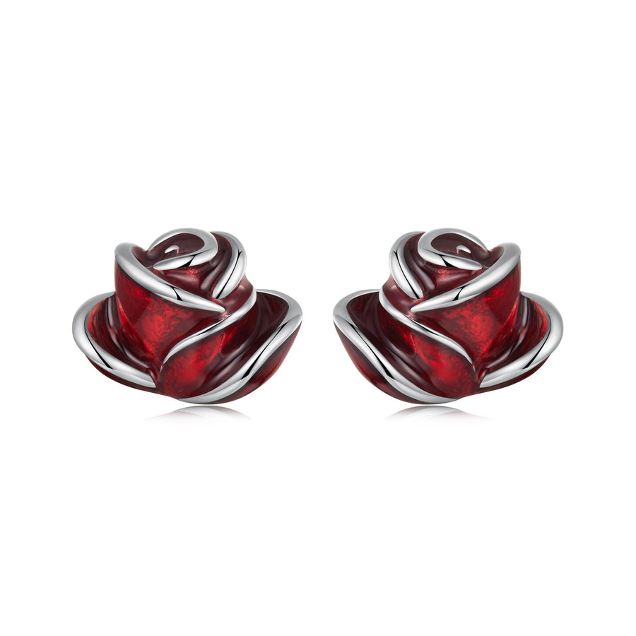 925 Sterling Silver Enamel Plated White Gold Earrings 0.7*1cm for Women