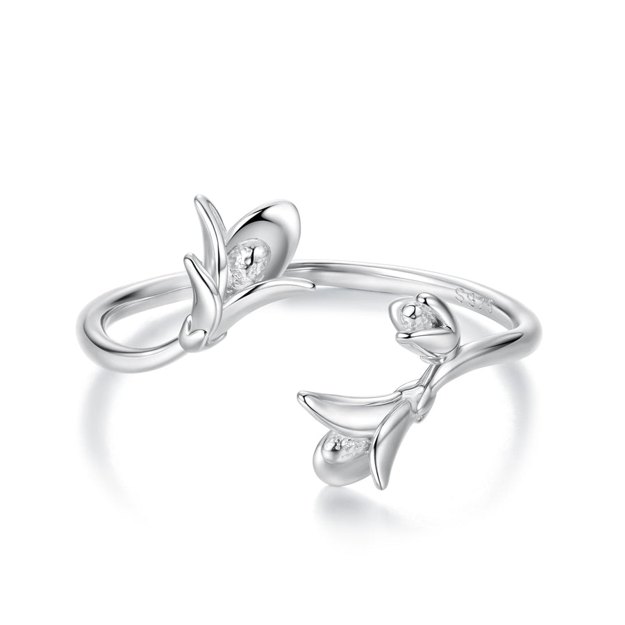 925 Sterling Silver Plated White Gold 0.7cm Flower Ring