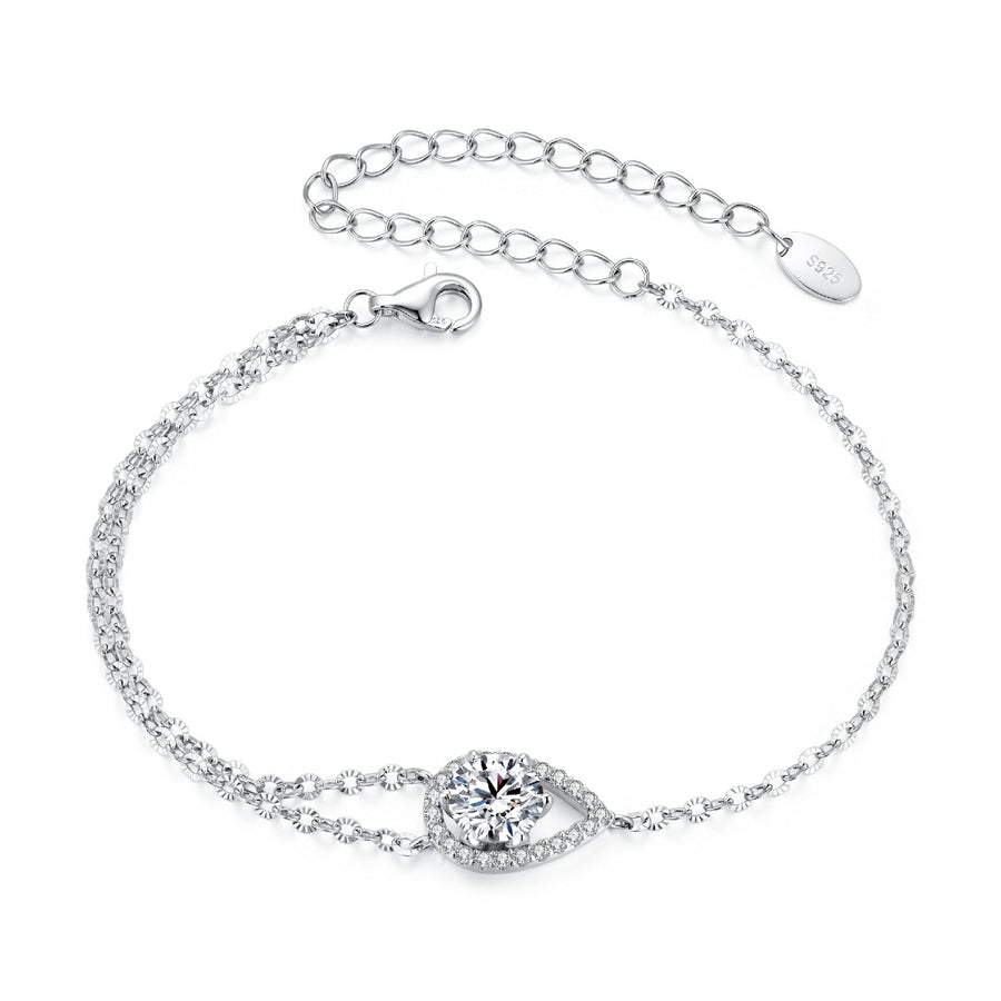 925 Sterling Silver Moissanite Bracelet with Pavé Setting 15+6cm for Women
