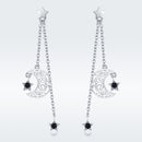 925 Sterling Silver Earrings with Plated Platinum and CZ - 4.4 x 1.0 cm for Women