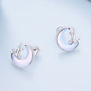925 Sterling Silver Earrings with Transparent Glass, 13mm x 12mm for Women