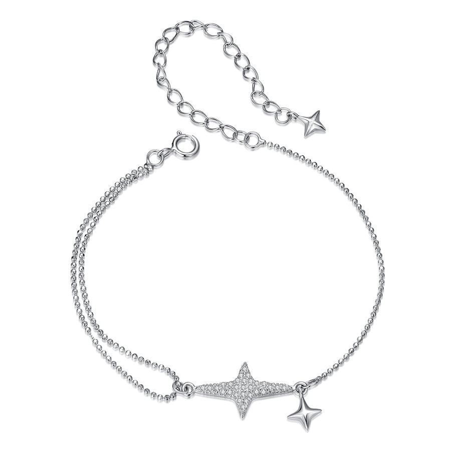 925 Sterling Silver & White Gold Plated Pave Setting CZ Bracelet 15+6cm