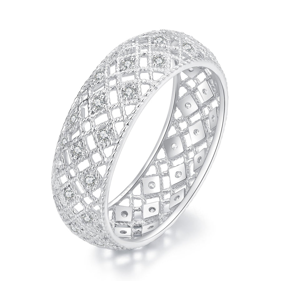 925 Sterling Silver & Platinum Plated Pavé CZ Ring Size 6 for Women
