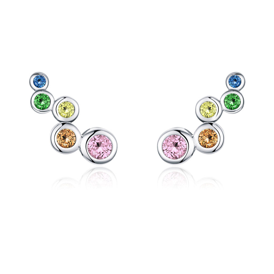 925 Sterling Silver Earrings with Pavé Setting CZ, 0.5x1.2 cm for Women