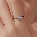 925 Sterling Silver Luminous Stone 0.80cm Moon Ring for Women