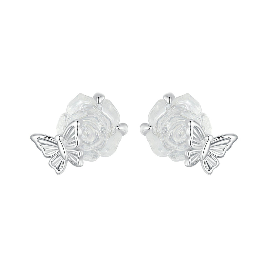 925 Sterling Silver White Gold Plated Resin Earrings 8x10mm for Women