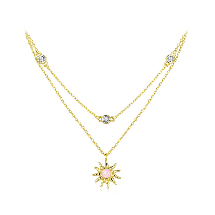 925 Sterling Silver Necklace with Synthetic Opal and CZ, 44cm Adjustable, Gold Plated for Women