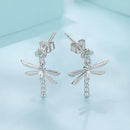 925 Sterling Silver Earrings with Pavé Setting CZ and Transparent Glass