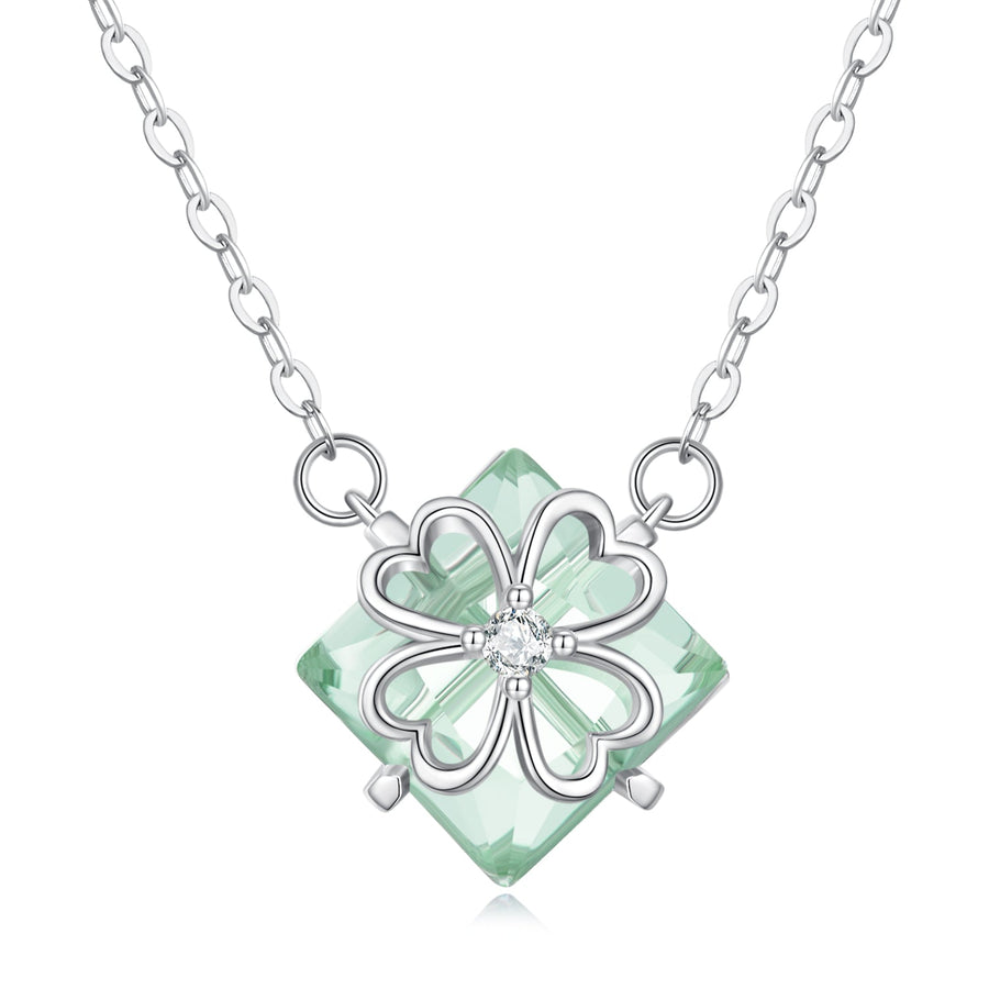 925 Sterling Silver Adjustable Necklace with Transparent Glass 46cm for Women