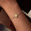 925 Sterling Silver White Gold Plated Bracelet with Transparent Glass Charm for Women