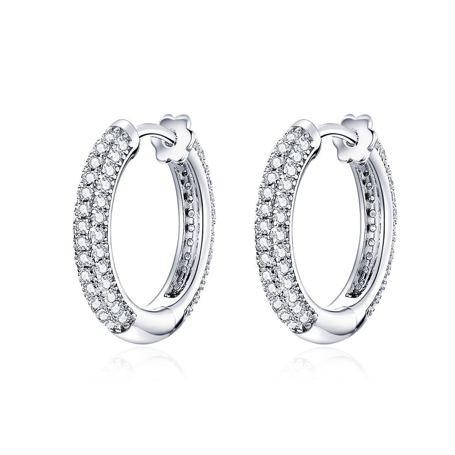 925 Sterling Silver & Plated Platinum Pavé Setting CZ Earrings