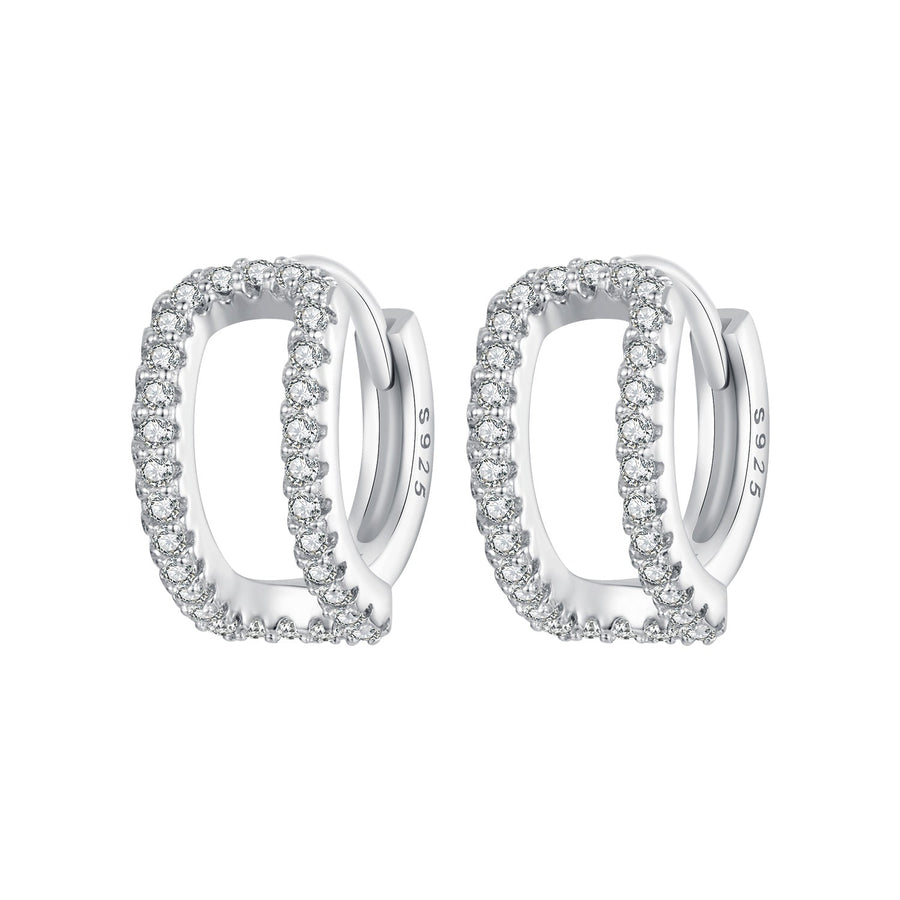 925 Sterling Silver Earrings with White Gold Plating and Pavé Setting CZ for Women