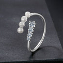 925 Sterling Silver Moissanite & Freshwater Pearl Ring, White Gold Plated, Size E for Women