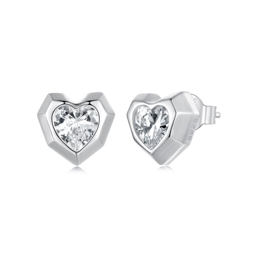 925 Sterling Silver Earrings with Pavé Setting CZ in White Gold, 0.8 x 0.9 cm
