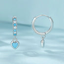 925 Sterling Silver Earrings with Synthetic Turquoise and CZ - White Gold Plated