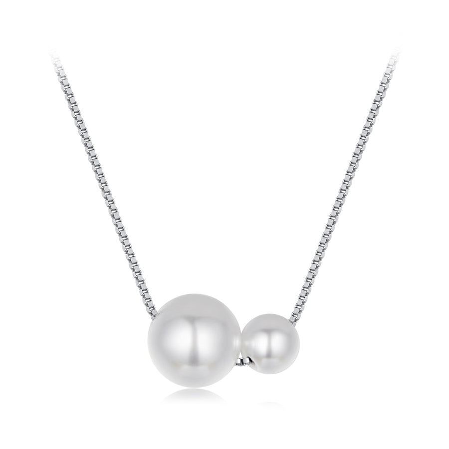 925 Sterling Silver & White Gold Plated Adjustable Pearl Necklace for Women