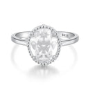 925 Sterling Silver Pavé Setting CZ White Gold Plated Ring with Transparent Glass for Women