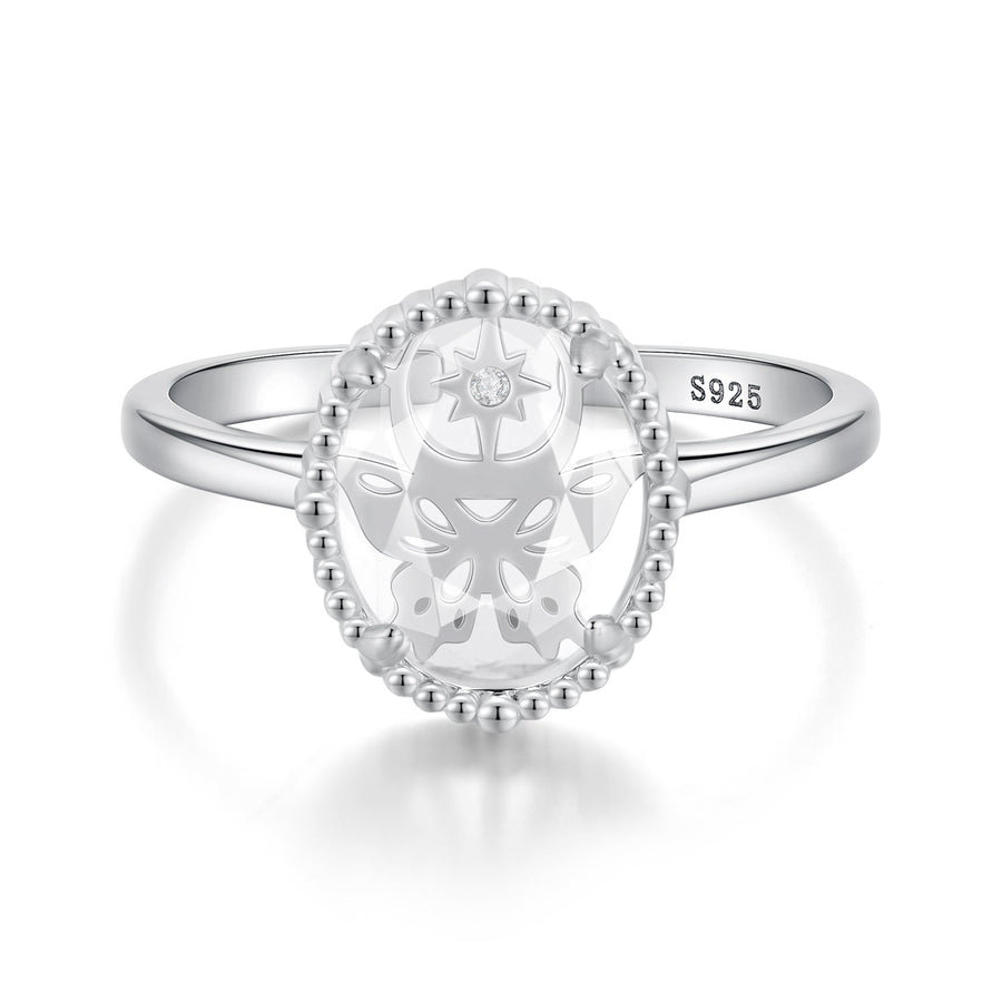 925 Sterling Silver Pavé Setting CZ White Gold Plated Ring with Transparent Glass for Women
