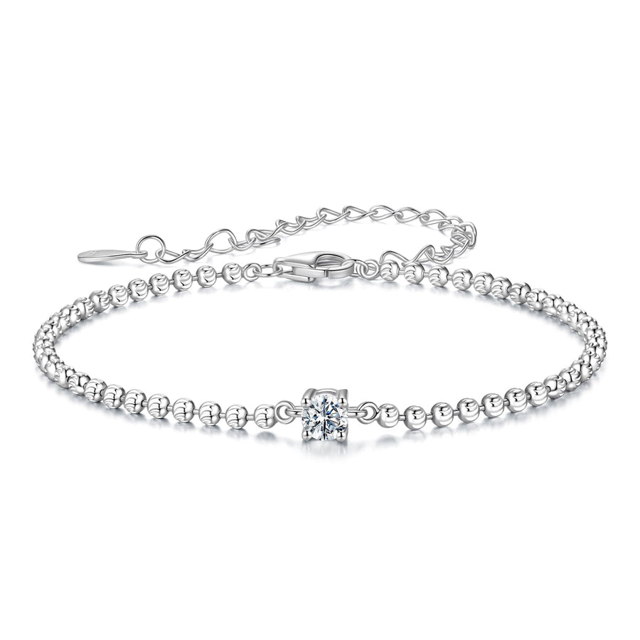 925 Sterling Silver Moissanite Bracelet 15+6cm with White Gold Plating for Women