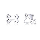 925 Sterling Silver Earrings for Women, 0.5-0.6cm, Bone and Dog Design, Platinum Plated