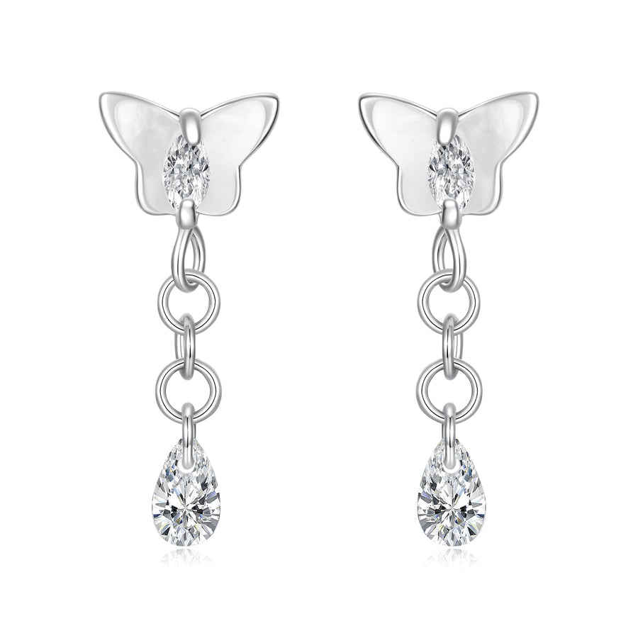 925 Sterling Silver & Brass Earrings with White Gold Plating, 2.0x0.8cm for Women