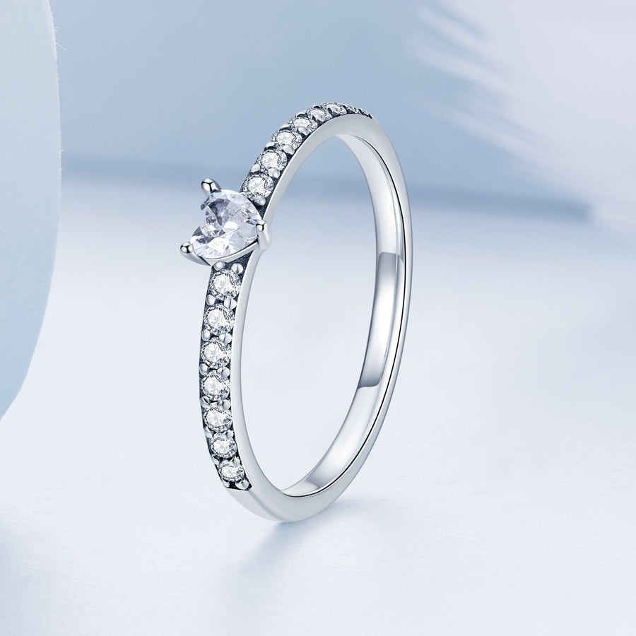 925 Sterling Silver Oxidized Ring with Pavé Setting CZ, Size 6 for Women