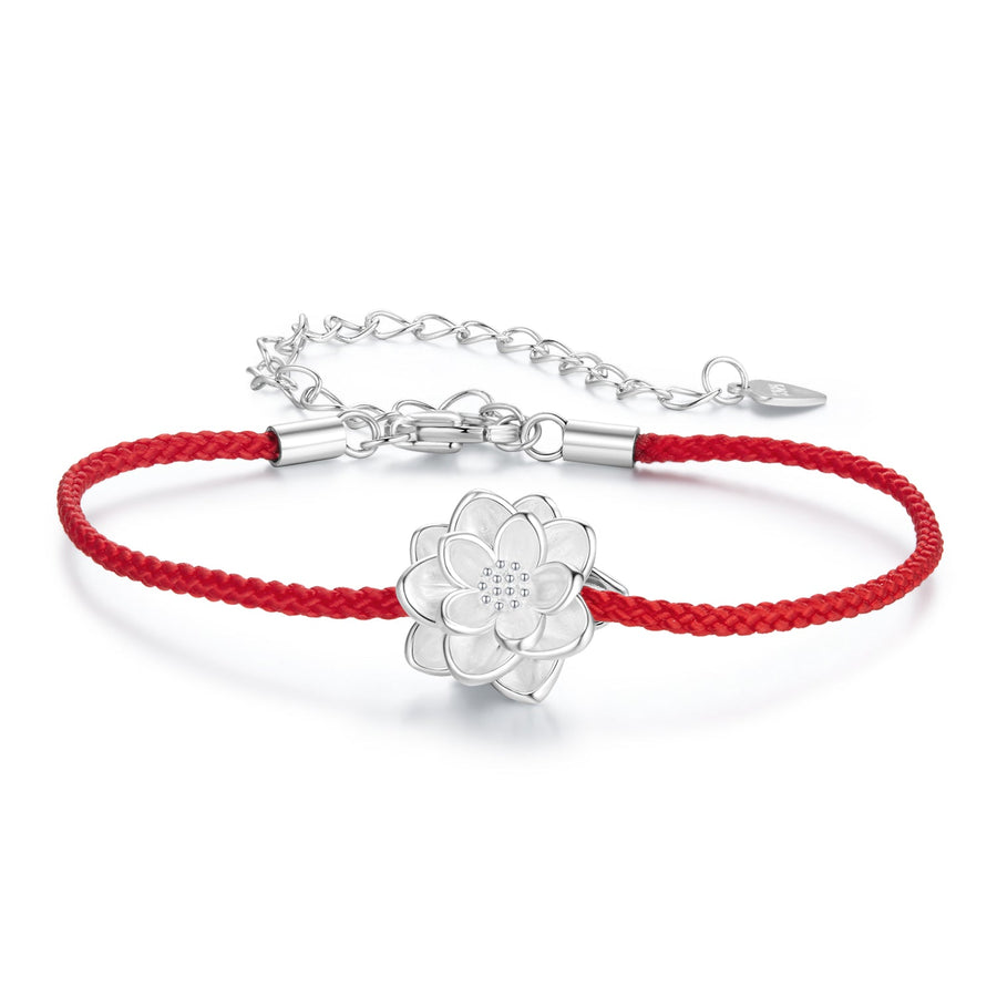 925 Sterling Silver Bracelet with White Gold Plating and Cotton Cord for Women