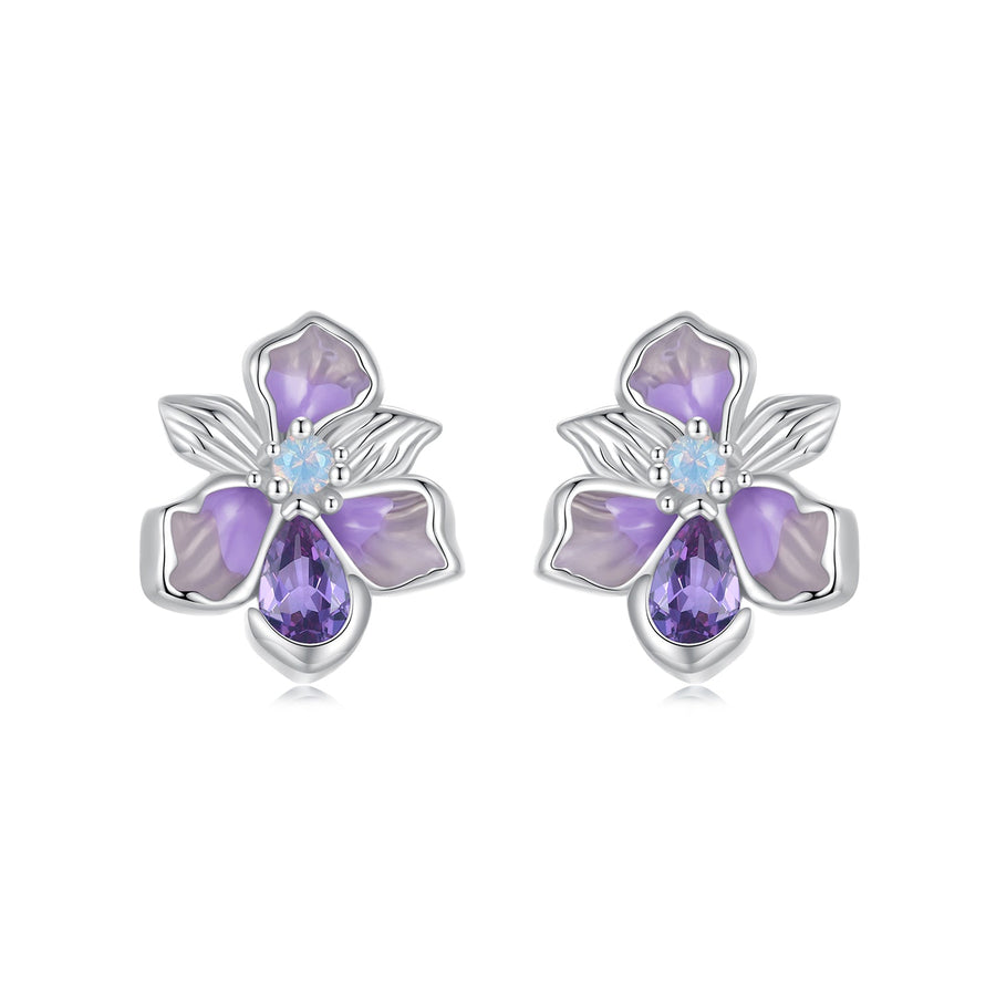 925 Sterling Silver Earrings with Nano Opal Stone and CZ, White Gold Plated, 0.7cm, for Women