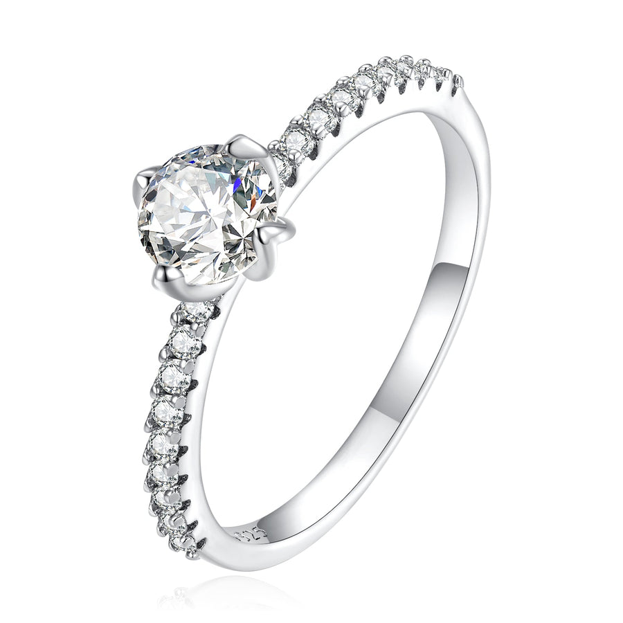 925 Sterling Silver Plated Platinum 0.60 Carat Zircon Ring Size 6 for Women