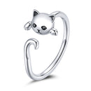 925 Sterling Silver Oxidized Cat Ring with CZ for Women, 0.6x1cm