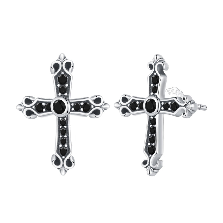 925 Sterling Silver Earrings with Pavé Setting CZ in Oxidized Silver, 15x12mm for Women