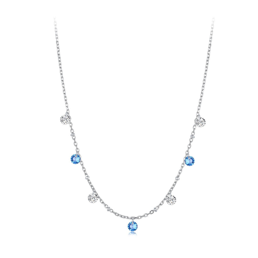 925 Sterling Silver & White Gold Plated Adjustable Layered CZ Necklace for Women