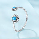 925 Sterling Silver Synthetic Turquoise Ring for Women - Oxidized Silver, Width: 0.12cm, Size: 0.5-0.7cm