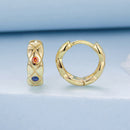 925 Sterling Silver Hoop Earrings with Pavé Setting CZ, 1.3 cm for Women