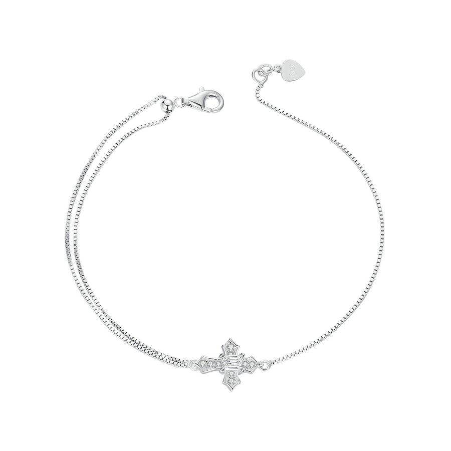 925 Sterling Silver White Gold Plated Bracelet with CZ Pendant 200mm for Women