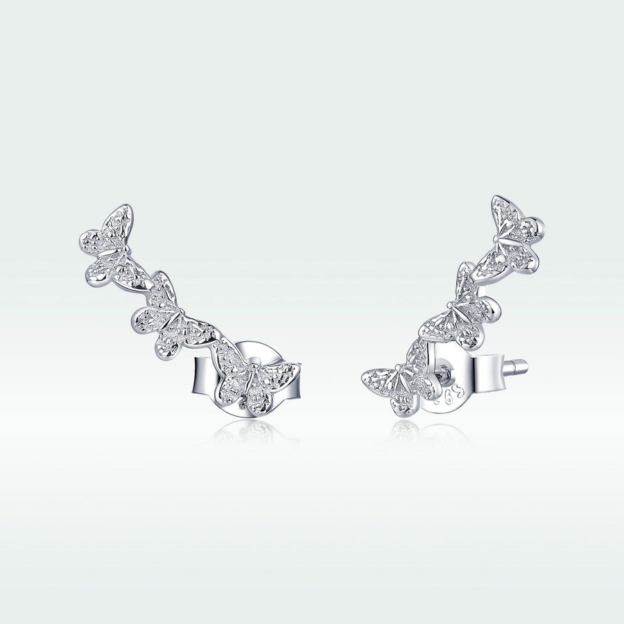 925 Sterling Silver Earrings - 1.4x0.5 cm - Platinum Plated for Women