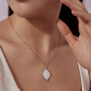 925 Sterling Silver Necklace with White Gold Plating, 40+5cm Length, CZ & Mother of Pearl Pendant for Women